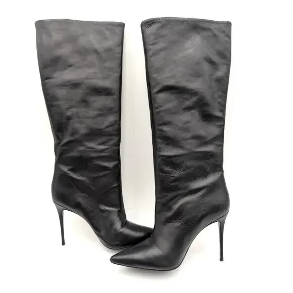 Black Suede Studio Kath 80 Knee High Boots Women's Black Leather Size US7.5 EU38 - Picture 5 of 13
